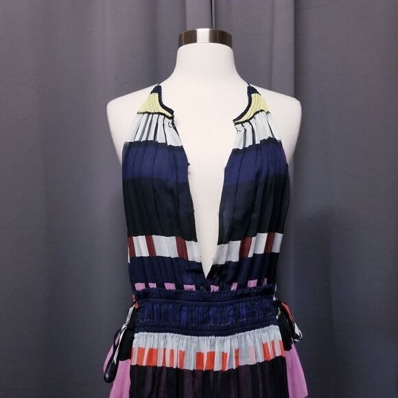 APIECE APART Lippard Multi Color Striped Chiffon Silk Midi Dress 4 - Picture 5 of 13